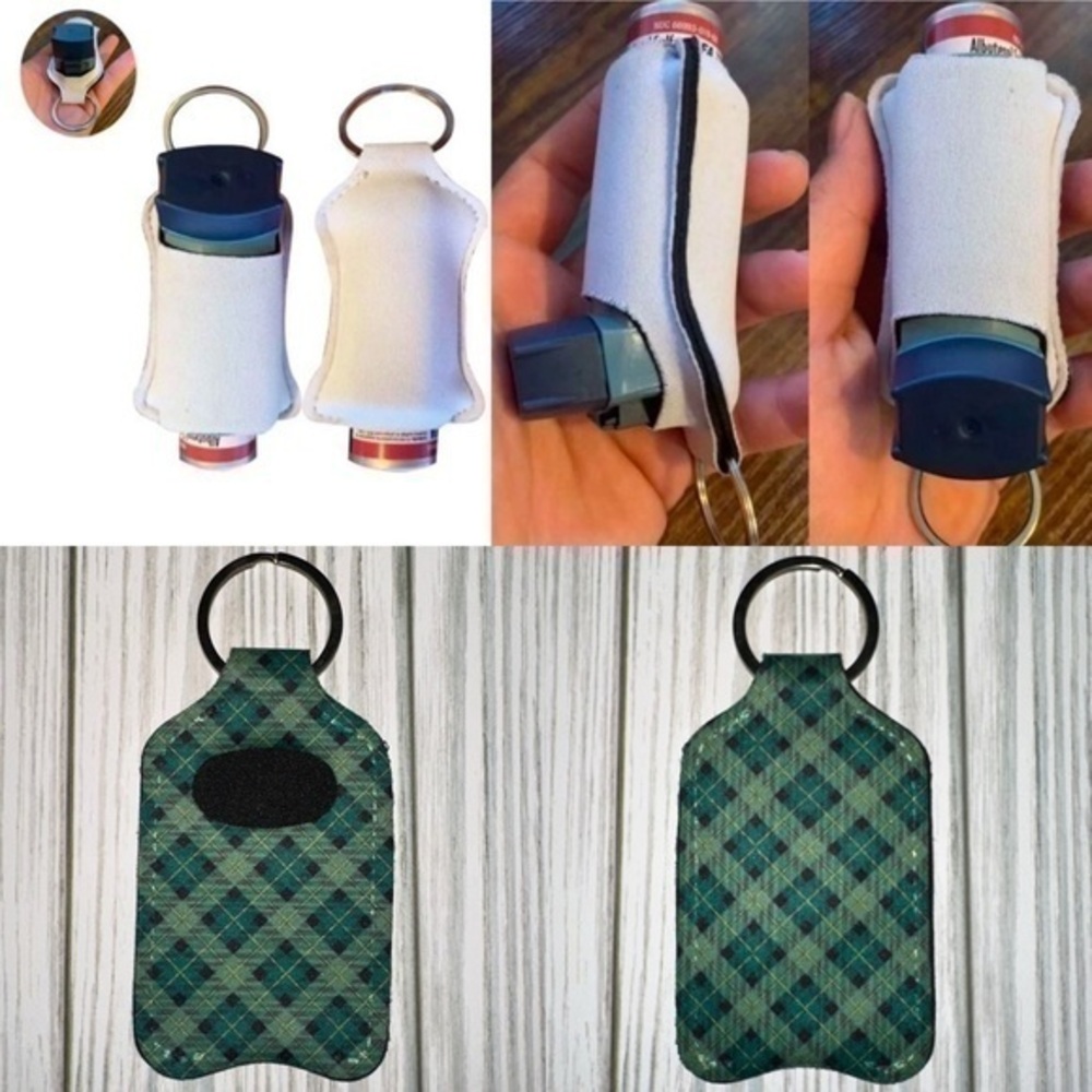 Green/ Gold Tartan plaid Inhaler Holder Keychain new